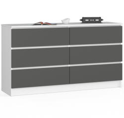 AKORD CLP 140 Komód Laminált Fehér-Grafitszürke 6 Fiókos (AKO-OP0LK-140SZ6-BIASZA)