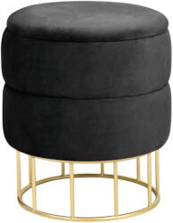 AKORD Furniture Factory AKORD Elza Tárolós Puff Bársony Fekete Arany Lábakkal (AKO-PUELZA-BLACK)