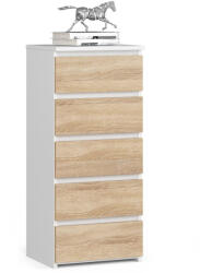 AKORD AKORD CL5 Keskeny Komód Fehér-Sonoma Tölgy Laminált 5-Fiókos (AKO-OP0LCL5BIASON001)