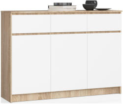 AKORD CLP K140 Komód Laminált Sonoma Tölgy Fehér 3 Ajtós 3 Fiókos (AKO-OP0LK-1DABBIA008)
