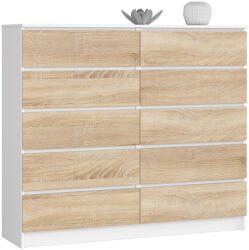 AKORD CLP K140 Komód Laminált Fehér/Sonoma Tölgy 10 Fiókos (AKO-OP0LK-1BIASON009)