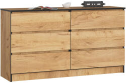AKORD CLP K140 Komód Laminált Craft Tölgy 6 Fiókos (AKO-OP0LK-140SZ6-CRA)