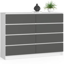 AKORD CLP K140 Modern Komód Laminált Fehér-Szürke 8-Fiókos (AKO-OP0LKOMBIASZA)