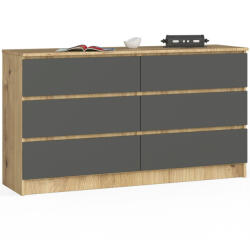 AKORD AKORD CLP Artisan Tölgy Komód 6 Fiókos Szürke Matt (AKO-OP0LK-140SZ6-ARTSZA)