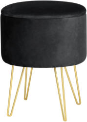 AKORD Furniture Factory AKORD LILI Tárolós Bársony Puff Fekete Arany Lábakkal (AKO-PULILI-BL)