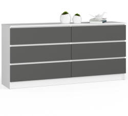 AKORD AKORD CLP 160 Komód Laminált Fehér-Szürke Matt 6-Fiókos (AKO-OP0LK-160SZ6BIASZA)