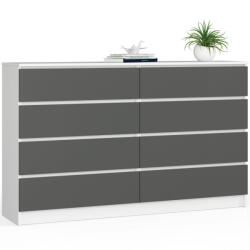 AKORD CLP 160 Komód Laminált Fehér-Szürke 8 Fiókos (AKO-OP0LK-160BIASZA)