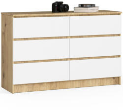 AKORD AKORD CLP Artisan Tölgy 6-Fiókos Matt Fehér Komód (AKO-OP0LK-120SZ6ARTBIA)