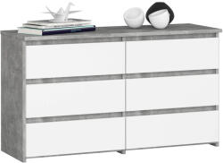 AKORD AKORD CL100 Laminált Fiókos Komód Beton/Fehér 6 Fiókkal (AKO-KOMMCL1006SZBETWEISSPK)