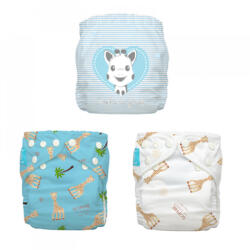 Charlie Banana Set 3 Scutece Textile Charlie Banana - inserturi noi cu fleece , Sophie La Girafe Blue