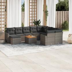 vidaXL 11 részes szürke polyrattan kerti ülőgarnitúra párnákkal (3256746)