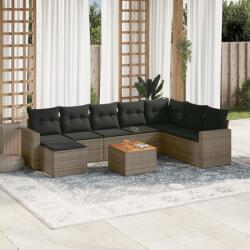 vidaXL 9 részes szürke polyrattan kerti ülőgarnitúra párnákkal (3256592)