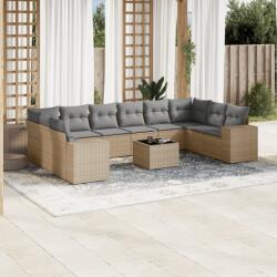 vidaXL 11 részes bézs polyrattan kerti ülőgarnitúra párnákkal (3255416)