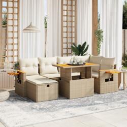 vidaXL 7 részes bézs polyrattan kerti ülőgarnitúra párnákkal (3276145) - vidaxl