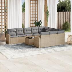 vidaXL 11 részes bézs polyrattan kerti ülőgarnitúra párnákkal (3219489)