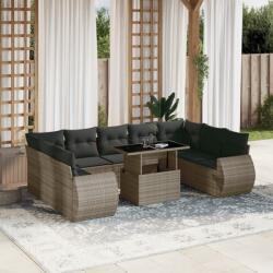 vidaXL 10 részes szürke polyrattan kerti ülőgarnitúra párnákkal (3268740)