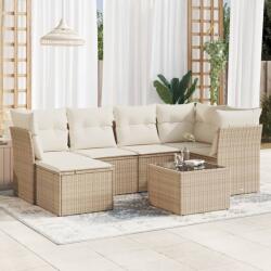 vidaXL 7 részes bézs polyrattan kerti ülőgarnitúra párnákkal (3249797)