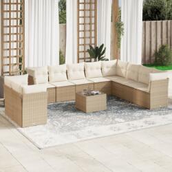 vidaXL 11 részes bézs polyrattan kerti ülőgarnitúra párnákkal (3249707)