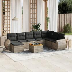 vidaXL 9 részes szürke polyrattan kerti ülőgarnitúra párnákkal (3225143) - vidaxl