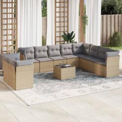 vidaXL 11 részes bézs polyrattan kerti ülőgarnitúra párnákkal (3217869)