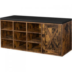VASAGLE Cipőtároló pad 9 rekesszel és szekrénnyel, rusztikus barna 110x30x48cm (LHS058X01) - deco24
