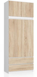 AKORD Furniture Factory AKORD CLP Rátétes Szekrény 90 Fehér/Sonoma Tölgy 2 Ajtós 2 Fiókos (AKO-SP0PSYSBIASONNADKOM)