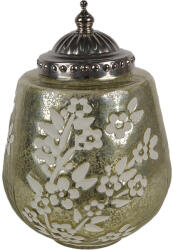 Clayre & Eef Candela cu led sticla verde alba metal argintiu 13x19 cm (6GL4596)