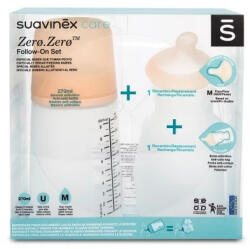 Suavinex Set biberon anticolici 270 ml + tetina cu debit mediu + saculet silicon Zero Zero Suavinex (8426420067416)