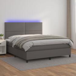vidaXL Pat cu arcuri, cu saltea & LED, gri, 140x190 cm, piele eco (3135883)