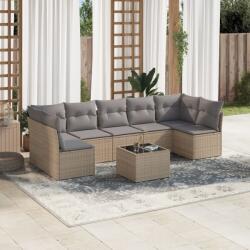 vidaXL Set canapele de grădină, 8 piese, cu perne, bej, poliratan (3217439)