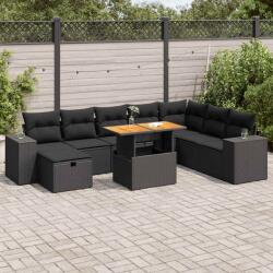 vidaXL 9 részes fekete polyrattan akácfa kerti ülőgarnitúra párnákkal (3328098)