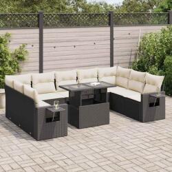 vidaXL 10 részes fekete polyrattan kerti ülőgarnitúra párnákkal (3326537)