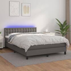 vidaXL szürke műbőr rugós ágy matraccal és LED-del 140x190 cm (3134223)