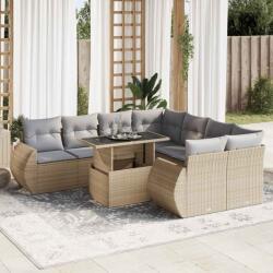 vidaXL 9 részes bézs polyrattan kerti ülőgarnitúra párnákkal (3326610)