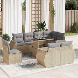 vidaXL 9 részes bézs polyrattan kerti ülőgarnitúra párnákkal (3326660)