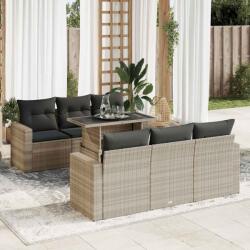 vidaXL 7 részes világosszürke polyrattan kerti ülőgarnitúra párnákkal (3326263)
