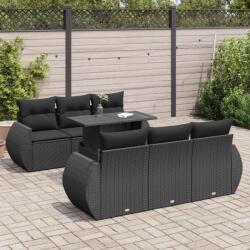 vidaXL 7 részes fekete polyrattan kerti ülőgarnitúra párnával (3326576)