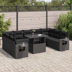 vidaXL 10 részes fekete polyrattan kerti ülőgarnitúra párnákkal (3326536)