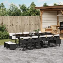 vidaXL 15 részes fekete polyrattan kerti étkezőgarnitúra párnákkal (3211350)