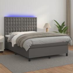 vidaXL szürke műbőr rugós ágy matraccal és LED-del 140x190 cm (3135943)