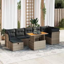 vidaXL 8 részes szürke polyrattan akácfa kerti ülőgarnitúra párnákkal (3327984)