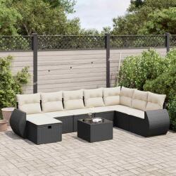 vidaXL 9 részes fekete polyrattan kerti ülőgarnitúra párnákkal (3325642)