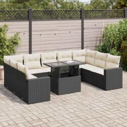 vidaXL 10 részes fekete polyrattan kerti ülőgarnitúra párnákkal (3326377)