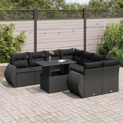 vidaXL 9 részes fekete polyrattan kerti ülőgarnitúra párnákkal (3326606)