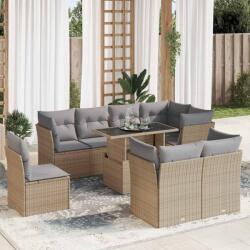 vidaXL 9 részes bézs polyrattan kerti ülőgarnitúra párnákkal (3326180)
