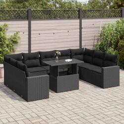 vidaXL 10 részes fekete polyrattan kerti ülőgarnitúra párnákkal (3326376)