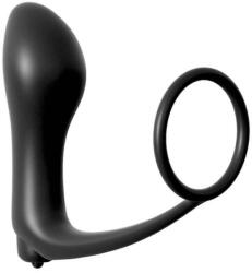 Pipedream Anal Fantasy Collection Ass-Gasm Cockring Vibrating Plug - szilikon, vízálló anál vibrátor péniszgyűrűvel - 9 cm (fekete)