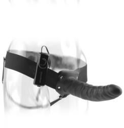 Pipedream 8" Vibrating Hollow Strap-On - felcsatolható, távirányítós, herés, vízálló, élethű vibrátor hámmal - 20 cm (fekete)