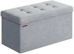 SONGMICS Tárolópad, bársony puff tetővel, 2 dobozzal, világosszürke, 38 x 76 x 38 cm (LSF247G02)