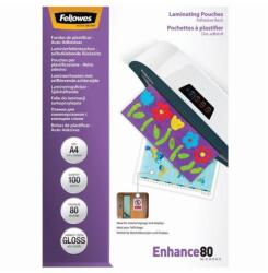 Fellowes Lamináló fólia, A4, 80 mikron, fényes, öntapadó hátlappal, 100 db/doboz, Fellowes® (5302202) - tintasziget